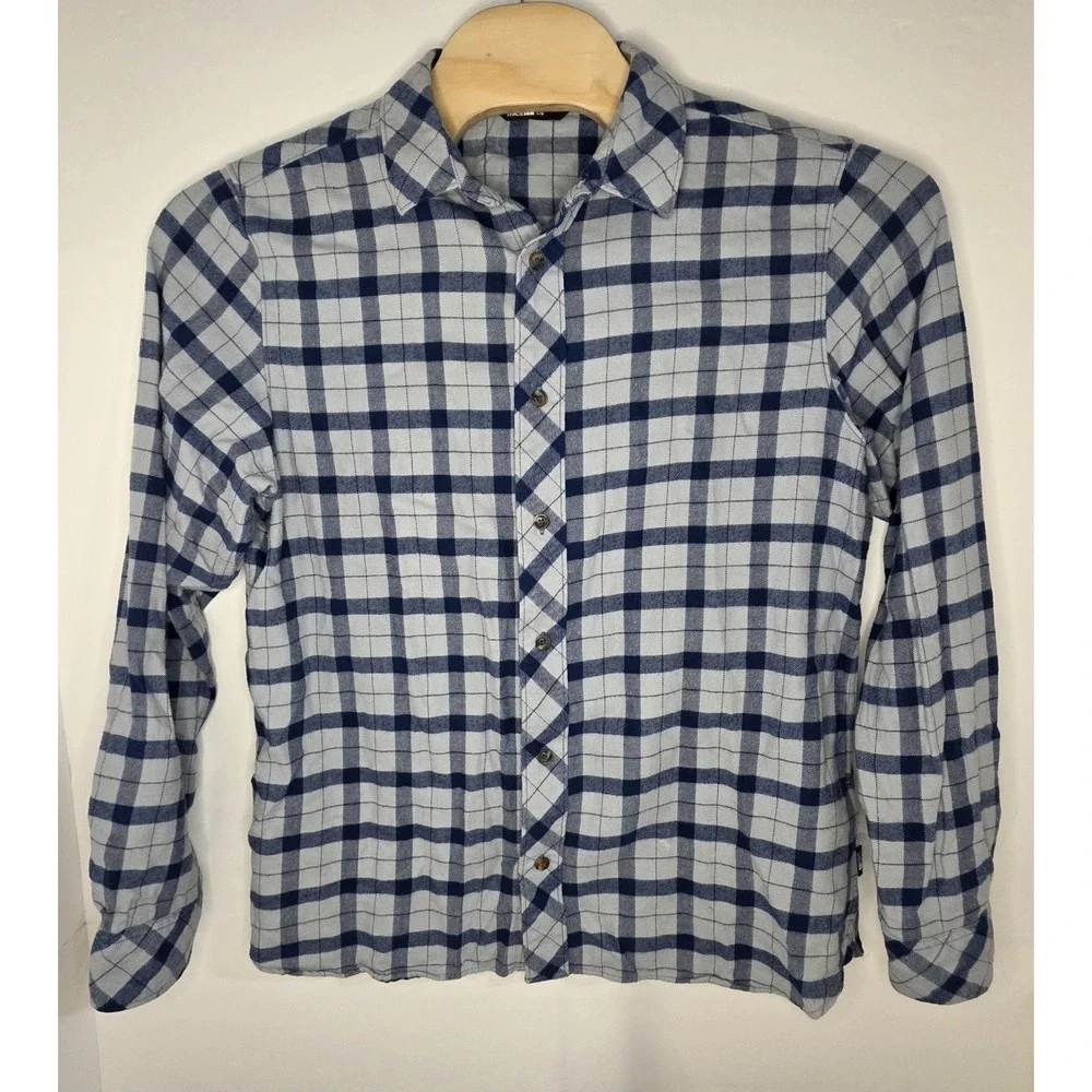 The North Face Mens Size L Long Sleeve Blue Checked Plaid Flannel Button‎ Up